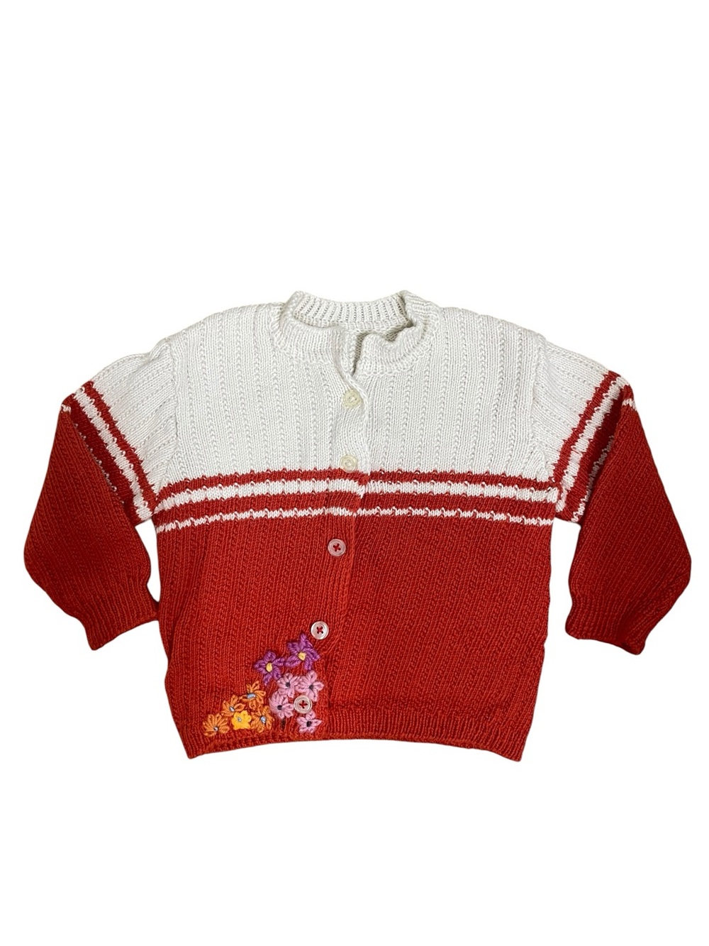 Handmade Vintage Style Baby Girls Floral Embroidered Knit Cardigan Sweater 6-12M